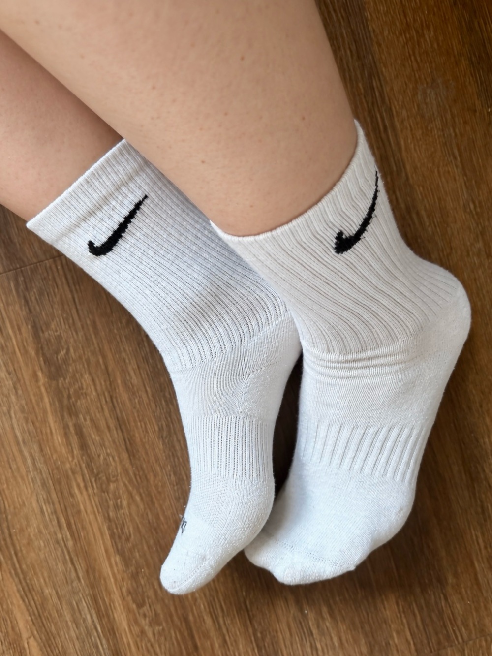 Nike White Crew Athletic Socks with Black Swoosh - Women's